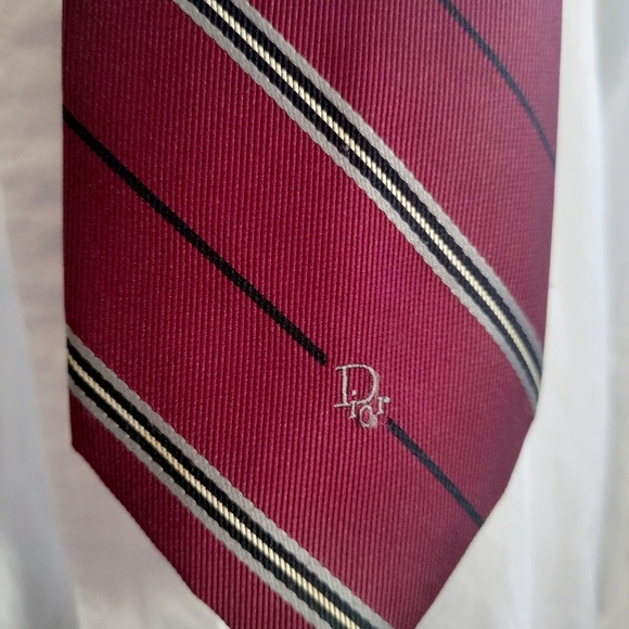 Dior Red Maroon Tie Necktie Multicolored Striped Textured Formal Blend material - Picture 9 of 12